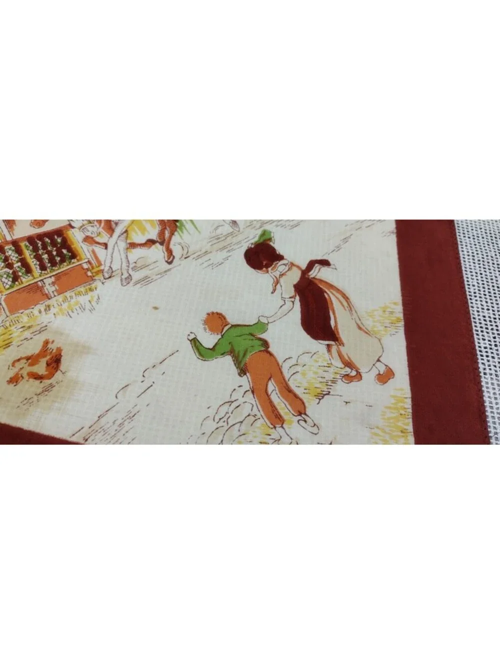 Vintage 1940s Western Old West Scarf Jadeite Rayon 1800s Carriage Farm Chickens